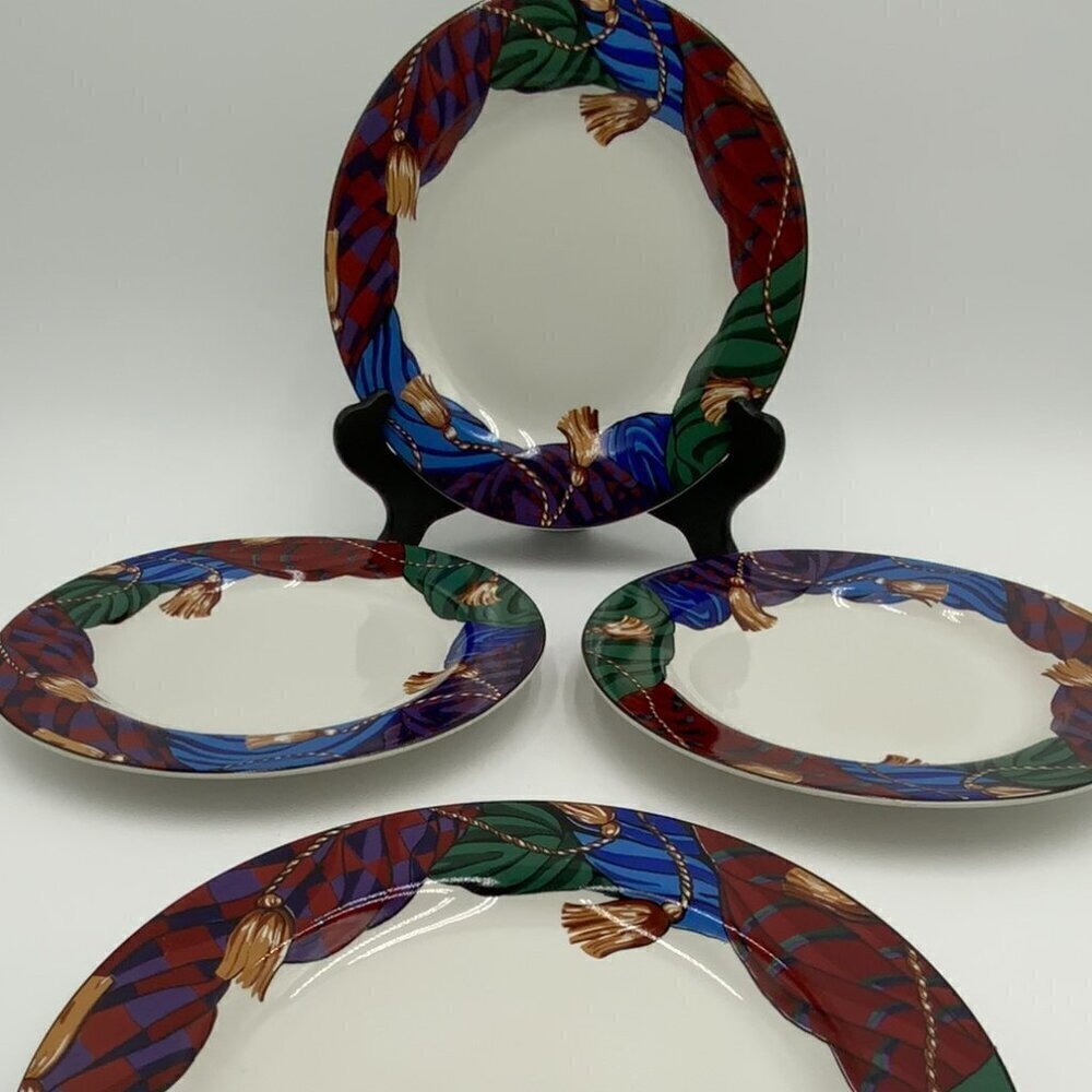 Set of 4 1993 Vitromaster Curtain Call Salad Plates Designed by Sue Zipkin